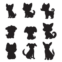 Isolated dogs on the white background. Dogs silhouettes. Vector EPS 10.	