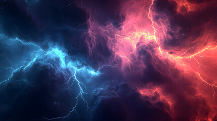 Naklejka premium Visualize the energy of a thunderstorm through an abstract composition of jagged lines, dark clouds, and electric hues, reflecting the power of nature using minimalistic, non-literal graphic elements.