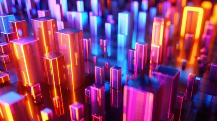 Obraz premium Abstract Neon Cityscape with Glowing Cubes