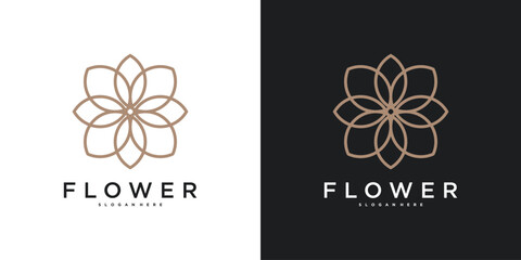 Elegant flower logo design, linear leaf floral. Premium Vector