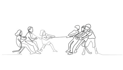 line art of children playing tug of war.group of children playing tug of war one line vector