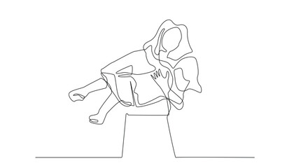 single parent single line. continuous line of happy mother holding child.mother raising child alone.isolated white background