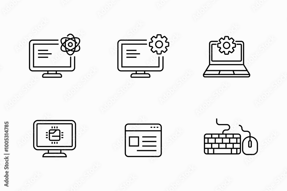 Wall mural computer science icons with line design on a white background