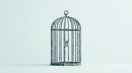 The vintage birdcages closed door symbolizes isolation, rich with textures that evoke feelings of confinement and silence.