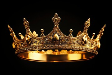 close up portrait of royal golden crown, isolated on dark black background with generative ai