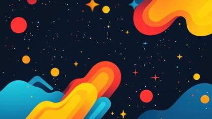 Fototapeta premium Dive into a whimsical flatstyle view of outer space, filled with dreamy stars and vibrant cartoon textures.