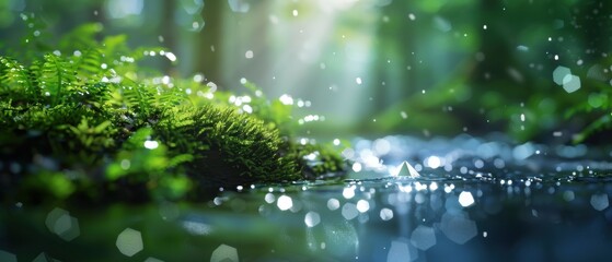 Lush Forest with Sparkling Stream in Tranquil Setting