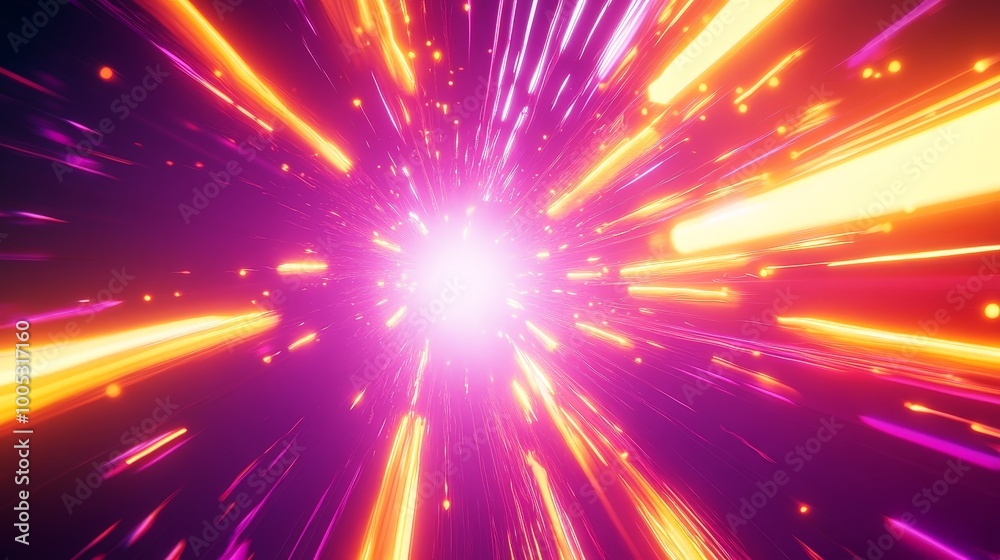 Aufkleber 3D render of a colorful abstract background with a spectrum of neon rays and glowing lines, creating a bright and dynamic visual experience
