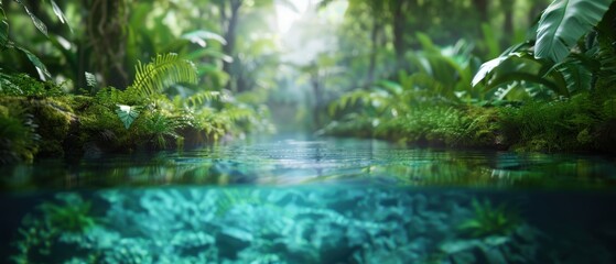 Obraz premium Lush Forest with Submerged Details and Sparkling Water