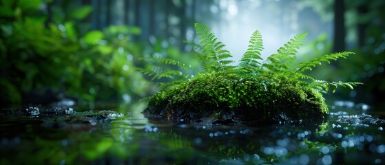 Fototapeta premium Lush Forest with Half Submerged Greenery