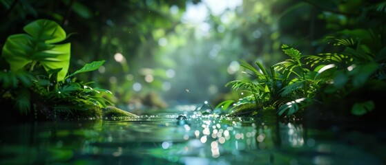 Serene Forest Stream with Shimmering Water