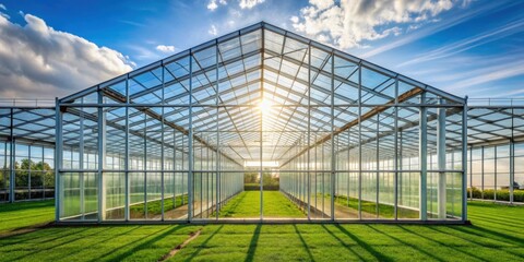 Fototapeta premium Empty modern greenhouse frame with a beautiful background, greenhouse, modern, empty, frame, structure,glass