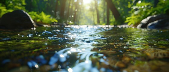 Fototapeta premium Shimmering Stream in a Sunlit Forest
