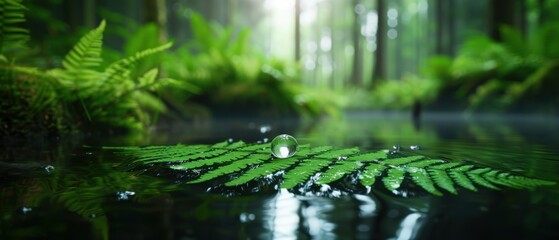 Fototapeta premium Lush Forest with Sparkling Stream Scene