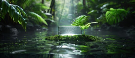 Naklejka premium Glistening Stream in a Lush Forest Setting
