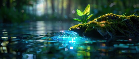 Fototapeta premium Sparkling Stream in a Serene Forest Setting