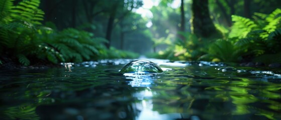 Shimmering Stream in Lush Forest Setting