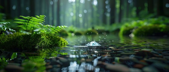 Fototapeta premium Tranquil Forest Scene with Sparkling Stream