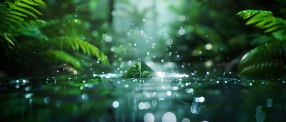 Sparkling Stream with Partially Submerged Leaf