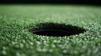 Close-up of a golf hole surrounded by lush green grass, perfect for capturing the essence of the game and putting experience.