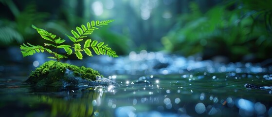 Naklejka premium Sparkling Stream in a Lush Forest Setting