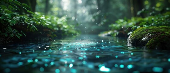 Serene Forest Scene with Submerged Sparkling Elements