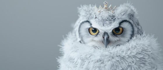 Obraz premium Noble Owl Wearing a Crown in Close-Up Portrait