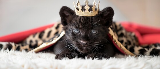 Striking Panther Cub Dressed as a King