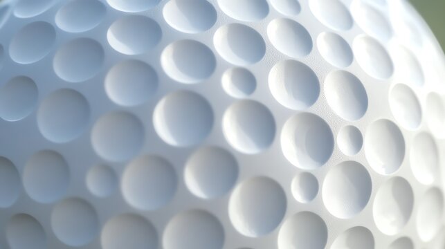 Close-up view of a textured golf ball surface showcasing its unique dimple pattern and smooth white finish.