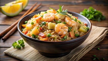 Shrimps pineapple rice in a bowl, perfect for Asian cuisine lovers, shrimp, pineapple, rice, bowl, food, Asian, cuisine