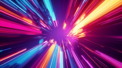 3D render of a vibrant abstract background with colorful neon rays and glowing lines, offering a vivid and energetic visual scene