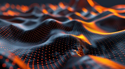 Abstract Wavy Surface with Orange Glowing Lights and Dotted Pattern