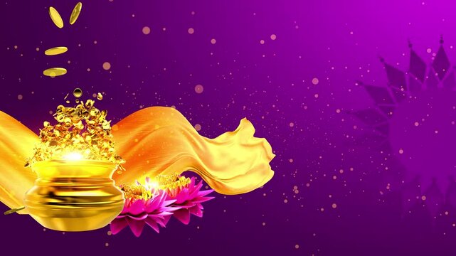 Dhanteras Gold coin in pot for Dhanteras celebration and Diwali festival celebration .