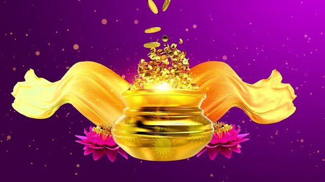 Dhanteras Gold coin in pot for Dhanteras celebration and Diwali festival celebration .