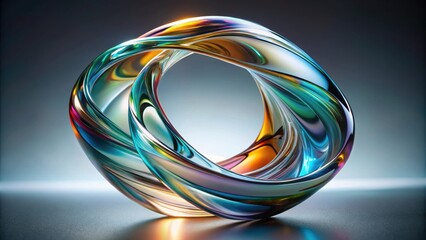 Abstract glass figure with twisted shape in center frame composition, showcasing refraction glass material , abstract