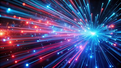 Naklejka premium Colorful glow light trails with blue and red particles on a dark background , vertical, footage, abstract, colorful, glow, light