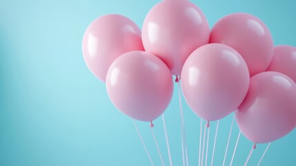 3D render of pink balloons in a soft pastel blue setting, perfect for adding a fun and vibrant touch to your visuals
