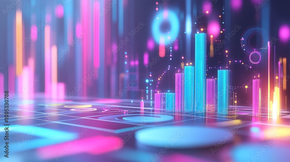 Poster 3d render of seo optimization and web analytics, featuring marketing metrics, data visualization, an