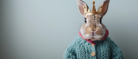 Obraz premium Noble Rabbit in Royal Costume with Crowning Charm