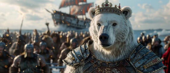 Majestic Bear in Regal Costume on Sea Adventure