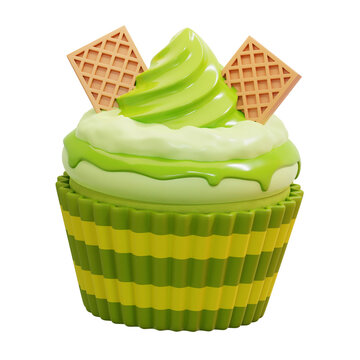 matcha cupcake 3d icon illustration