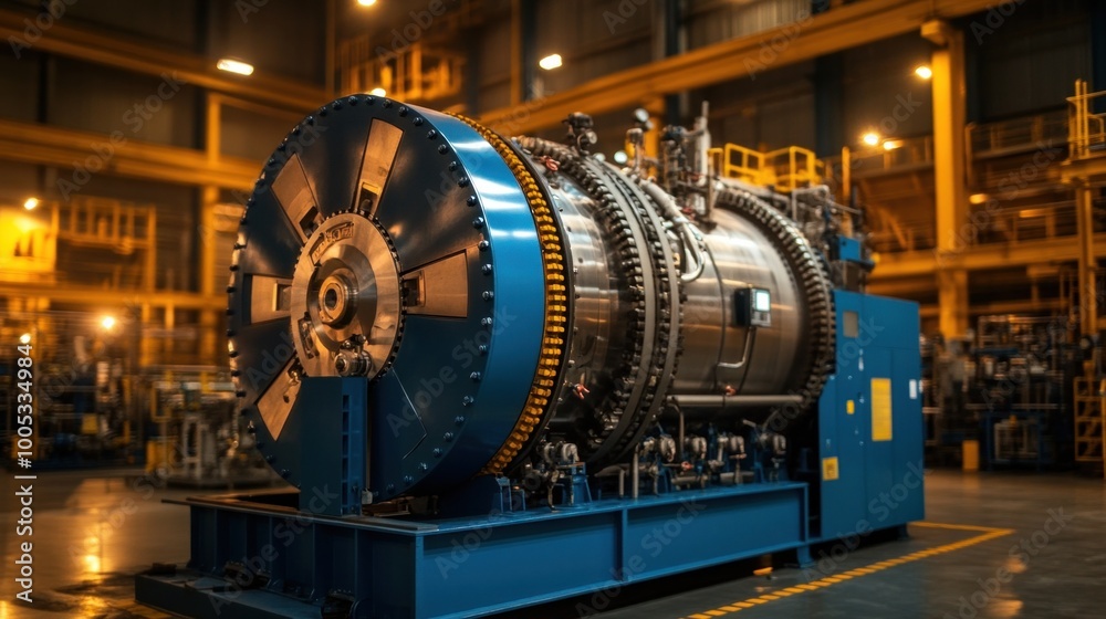 Wall mural massive turbine compressor amidst equipment in petrochemical plant