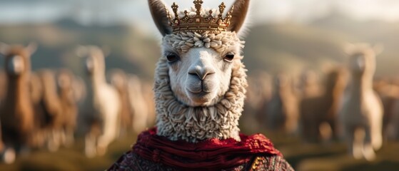 Naklejka premium Regal Alpaca in Majestic Attire and Crown