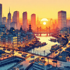 Obraz premium city sunset