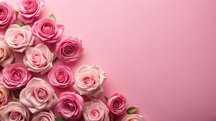 Pink roses on pink background with green leaf