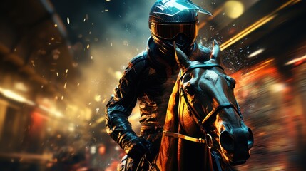 A Rider On a Horse In A Blur Of Lights