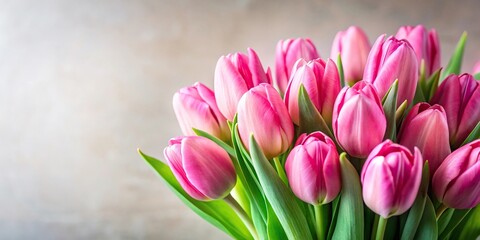 Naklejka premium Pink tulips bouquet on plain background Macro