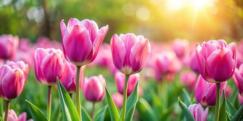 pink tulips in garden