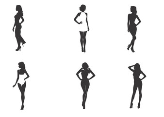 Silhouettes of Fashionable Women in Elegant Poses