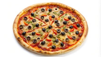 Pizza with olives and cheese isolated on a white background Symmetrical